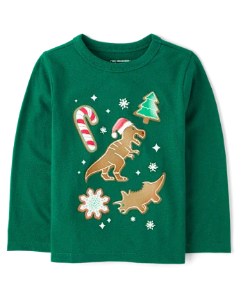 Baby And Toddler Boys Christmas Dino Cookies Graphic Tee - green