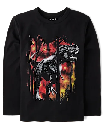 Boys Dino Forest Graphic Tee - black
