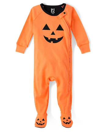 Baby And Toddler Pumpkin Face Snug Fit Cotton Footed One Piece Pajamas - orange