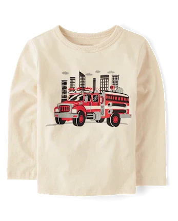 Baby And Toddler Boys Firetruck Graphic Tee - cream