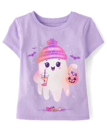 Baby And Toddler Girls Beanie Ghost Graphic Tee - purple