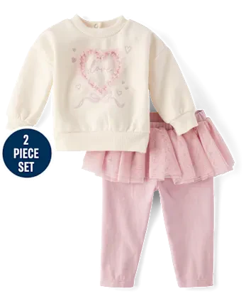 Baby Girls Mesh Heart 2-Piece Playwear Set - white