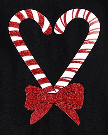 Baby And Toddler Girls Christmas Candy Canes Graphic Tee - black