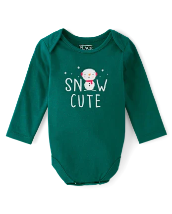 Baby Snow Cute Graphic Bodysuit - green