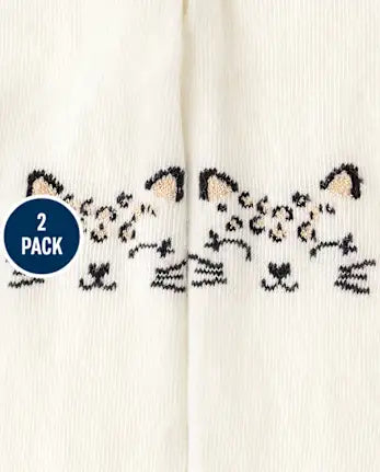 Baby Girls Cat Tights 2-Pack - black