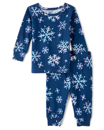 Baby And Toddler Girls Snowflake Snug Fit Cotton Pajamas - blue