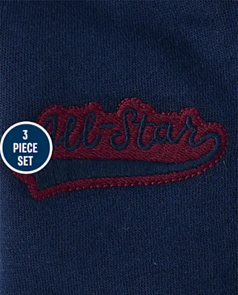 Baby Boys Embroidered Varsity 3-Piece Playwear Set - burgundy