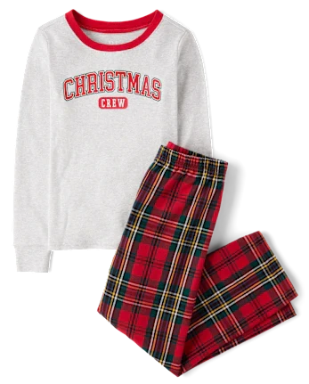 Kids Matching Family Christmas Crew Snug Fit Cotton And Flannel Pajamas - red