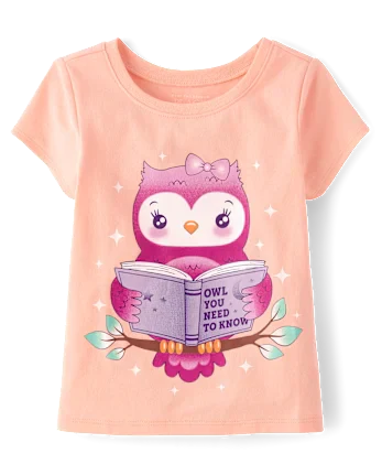 Baby And Toddler Girls Owl Reading Graphic Tee - coral