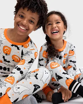 Baby And Toddler Matching Family Glow Halloween Snug Fit Cotton Pajamas - gray