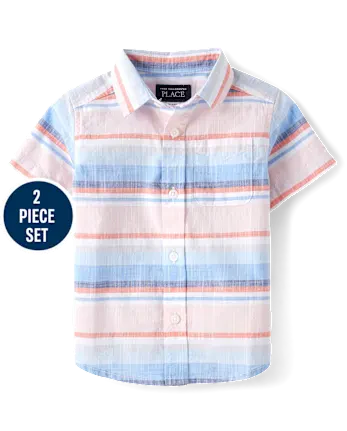 Baby And Toddler Boys Striped 2-Piece Outfit Set - coral