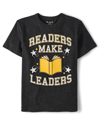 Boys Readers Make Leaders Graphic Tee - black