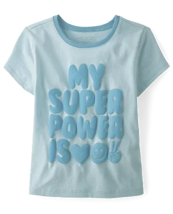 Girls My Super Power Graphic Baby Tee - blue