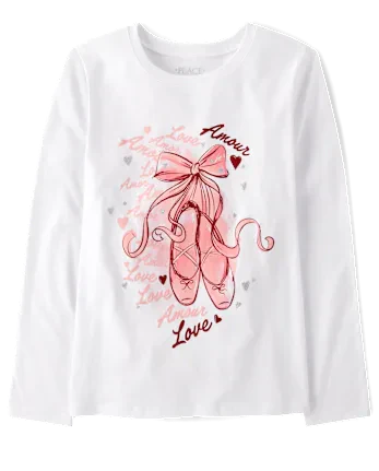 Girls Ballet Shoes Graphic Tee - white