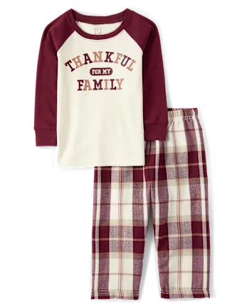 Baby And Toddler Matching Family Thankful For Family Cotton And Flannel Pajamas - burgundy
