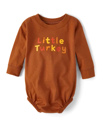 Baby Little Turkey Graphic Bubble Bodysuit - brown