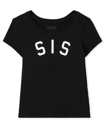 Baby And Toddler Girls Matching Family Sis Graphic Tee - black
