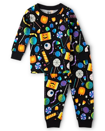 Baby And Toddler Glow Halloween Candy Snug Fit Cotton Pajamas - black