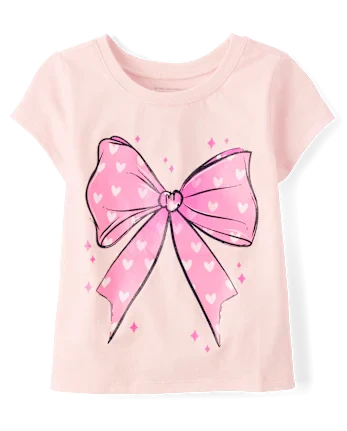 Baby And Toddler Girls Bow Graphic Tee - pink