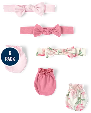 Baby Girls Floral Headwrap And Mittens 6-Piece Set - pink