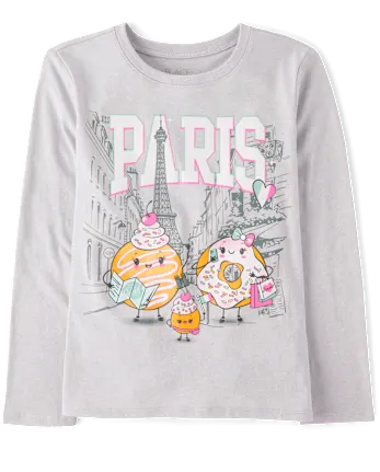 Girls Donuts in Paris Graphic Tee - gray