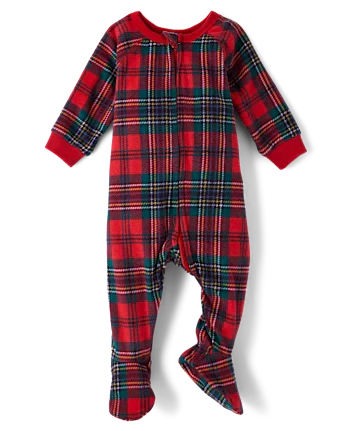 Baby And Toddler Matching Family Plaid Microfleece Footed One Piece Pajamas - red
