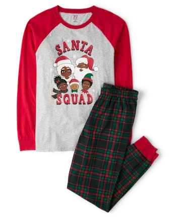 Adult Matching Family Santa Squad Cotton Pajamas - black