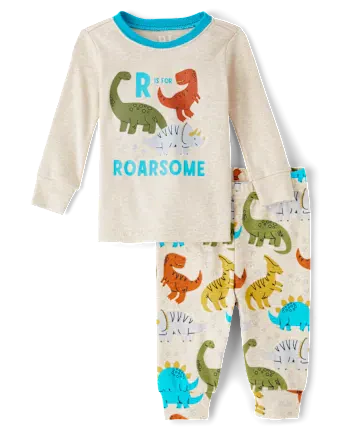 Baby And Toddler Boys Dino Snug Fit Cotton Pajamas - tan