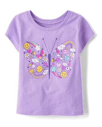 Baby And Toddler Girls Butterfly Icon Graphic Tee - purple