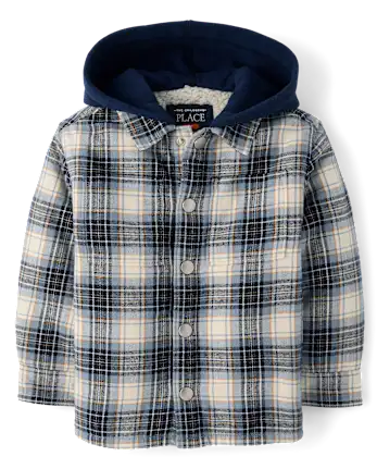 Baby And Toddler Boys Plaid Flannel Sherpa Lined Shacket - gray