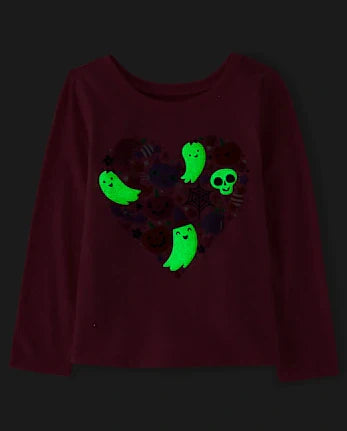 Baby And Toddler Girls Glow Halloween Doodles Graphic Tee - pink