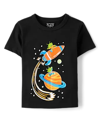 Baby And Toddler Boys Glow Space Alien Graphic Tee - black
