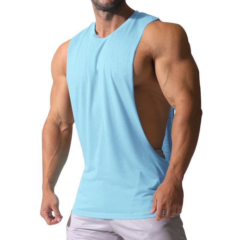 Men's Loose Solid Large Side Slit Sports Fitness Tank Top