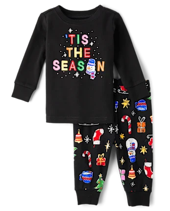 Baby And Toddler Matching Family Glow Tis The Season Snug Fit Cotton Pajamas - black