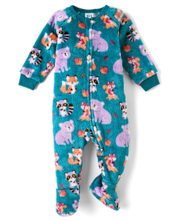 Baby And Toddler Girls Critter Footed One Piece Pajamas - Cozy Fleece - green