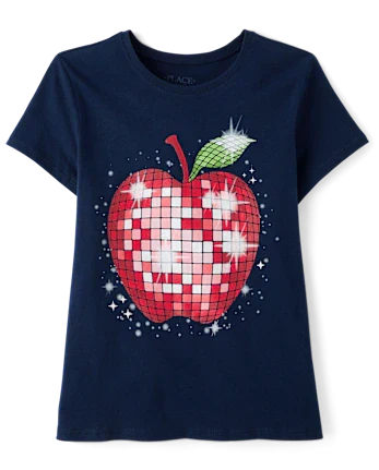Girls Disco Apple Graphic Tee - blue