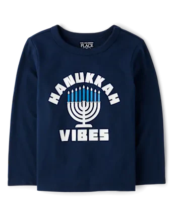 Baby And Toddler Boys Glow Hanukkah Vibes Graphic Tee - blue
