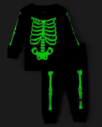 Baby And Toddler Matching Family Glow Skeleton Snug Fit Cotton Pajamas - black