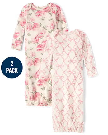 Baby Girls Floral Sleeper Gown 2-Pack - pink