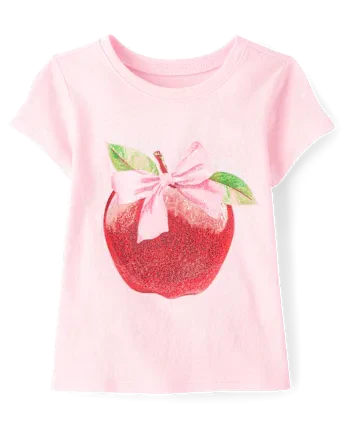 Toddler Girls Apple Bow Graphic Tee - pink