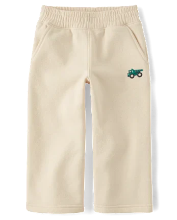 Baby And Toddler Boys Embroidered Premium Fleece Wide Leg Sweatpants - cream