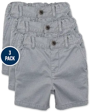 Baby And Toddler Boys Uniform Stretch Chino Shorts 3-Pack - gray