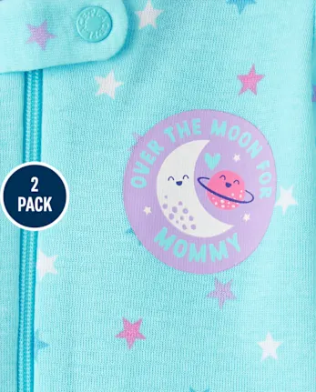 Baby And Toddler Girls Space Snug Fit Cotton Footed One Piece Pajamas 2-Pack - purple