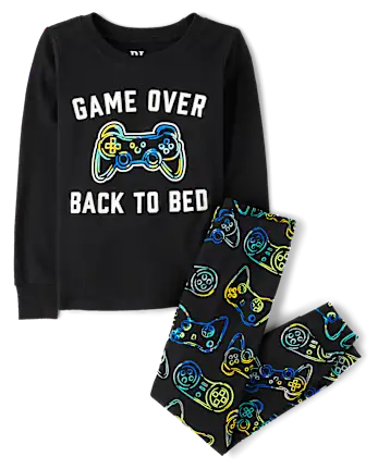 Boys Glow Gamer Snug Fit Cotton Pajamas - black