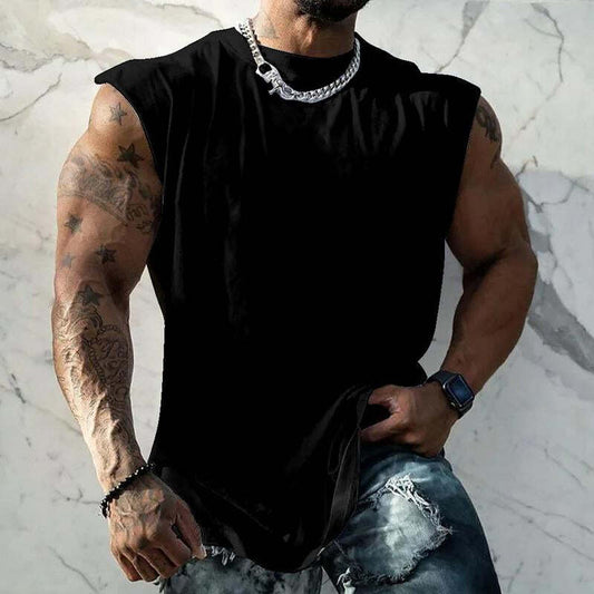 Men's Solid Color Wide Shoulder Round Neck Sports Tank Top