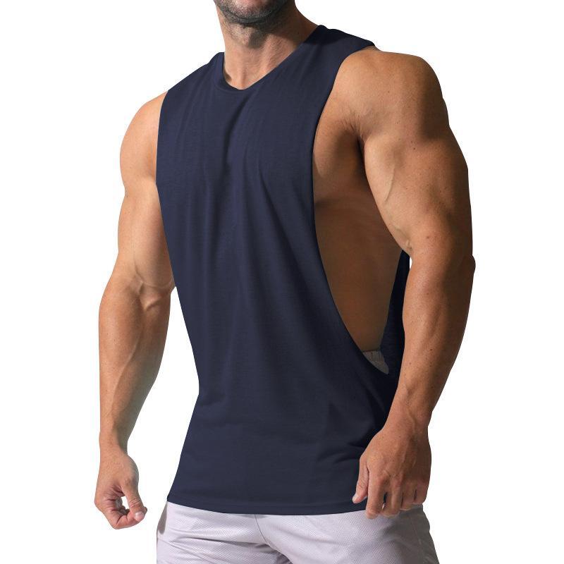 Men's Loose Solid Large Side Slit Sports Fitness Tank Top