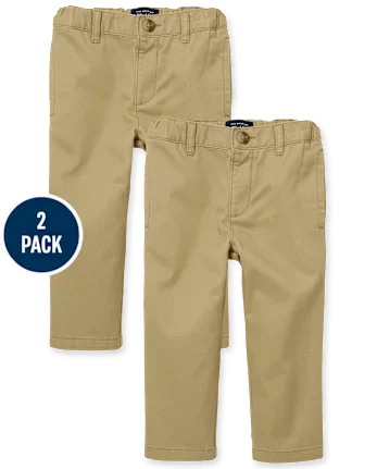 Baby And Toddler Boys Uniform Stretch Straight Chino Pants 2-Pack - tan