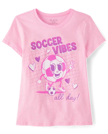 Girls Soccer Vibes Graphic Tee - pink
