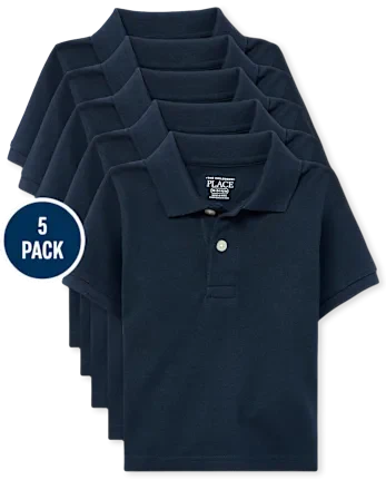 Baby And Toddler Uniform Soft Pique Polo 5-Pack - blue