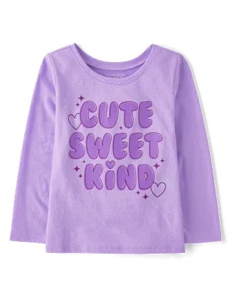 Baby And Toddler Girls Cute Sweet Kind Graphic Tee - purple
